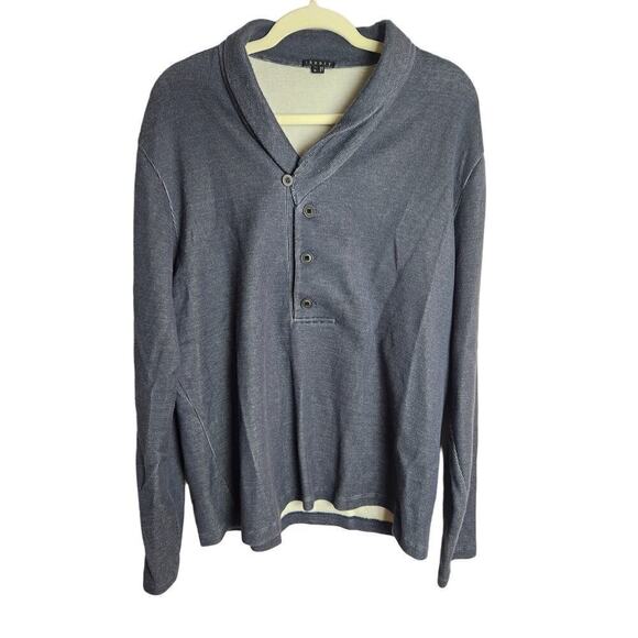 Theory Mens Button Mockneck shawl Cotton Sweatshirt sz XL Blue/Gray grandpa dad - Picture 1 of 8